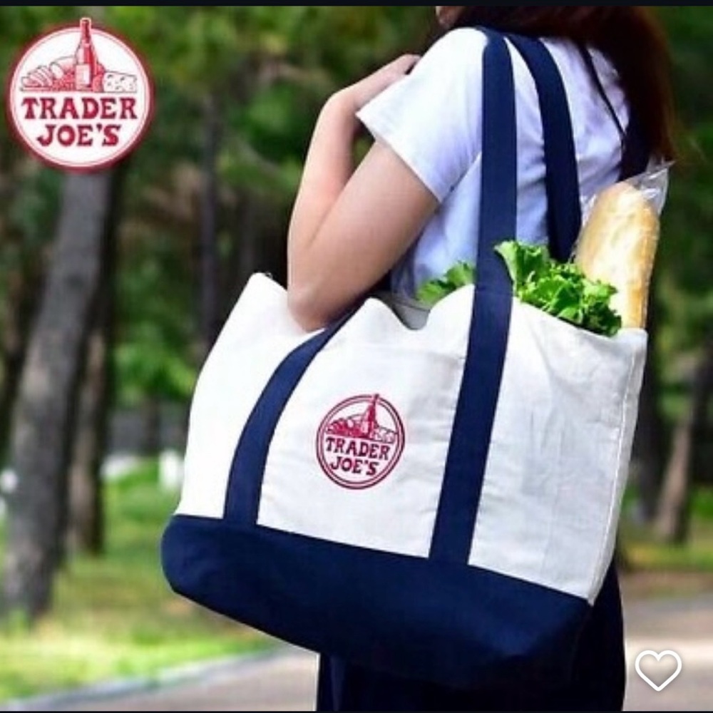 Trader Joe’s  Set of 2 Blue & White Canvas Eco Tote Bags Reusable Grocery NWT